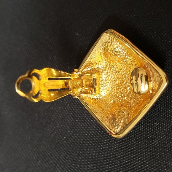 Vintage 1980s Black Enamel with Crystal Hearts and Flower Clip-on Earrings - Picture 5 of 5